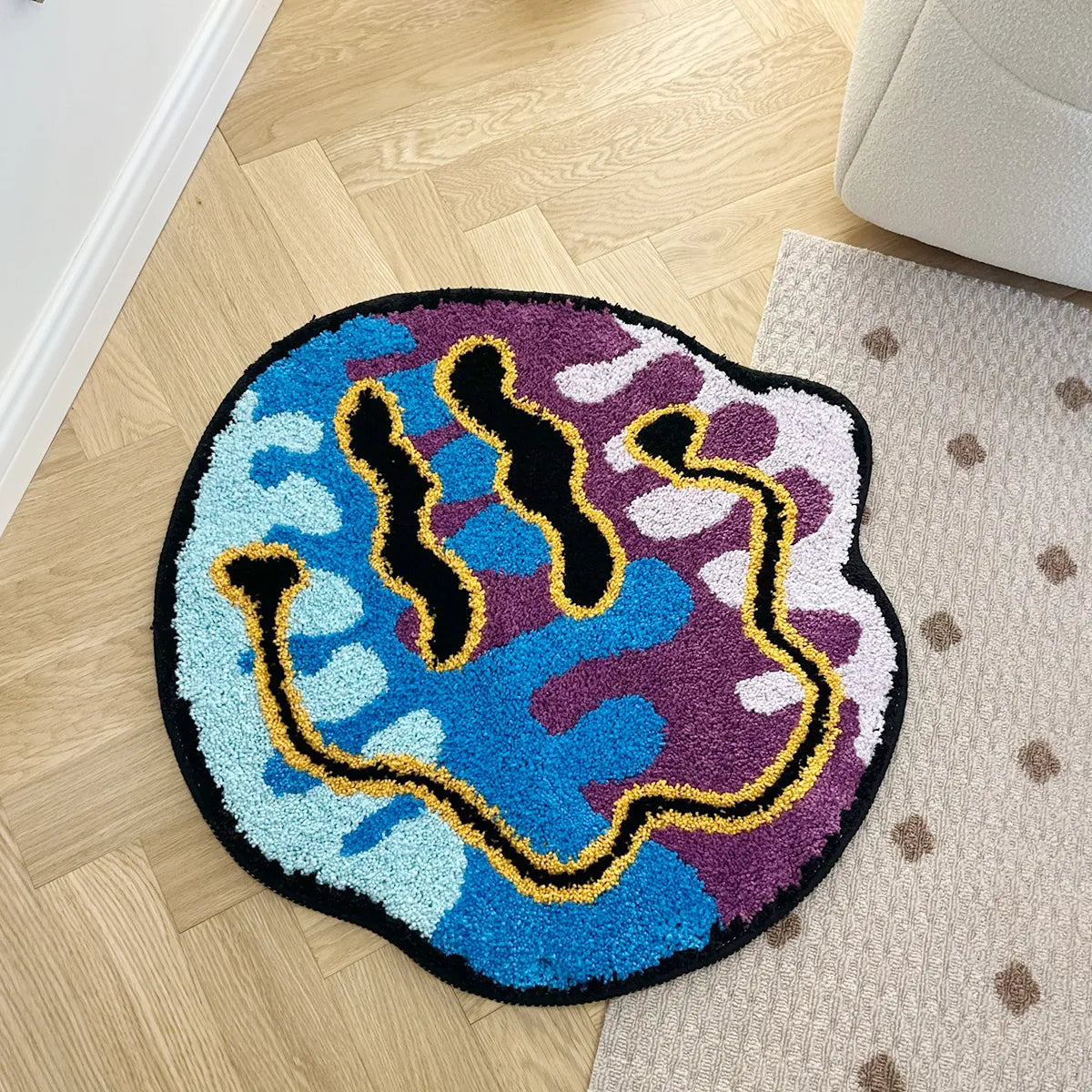 Trippy Smiling Face Fluffy Tufted Carpet (Blue/Purple) - My Store