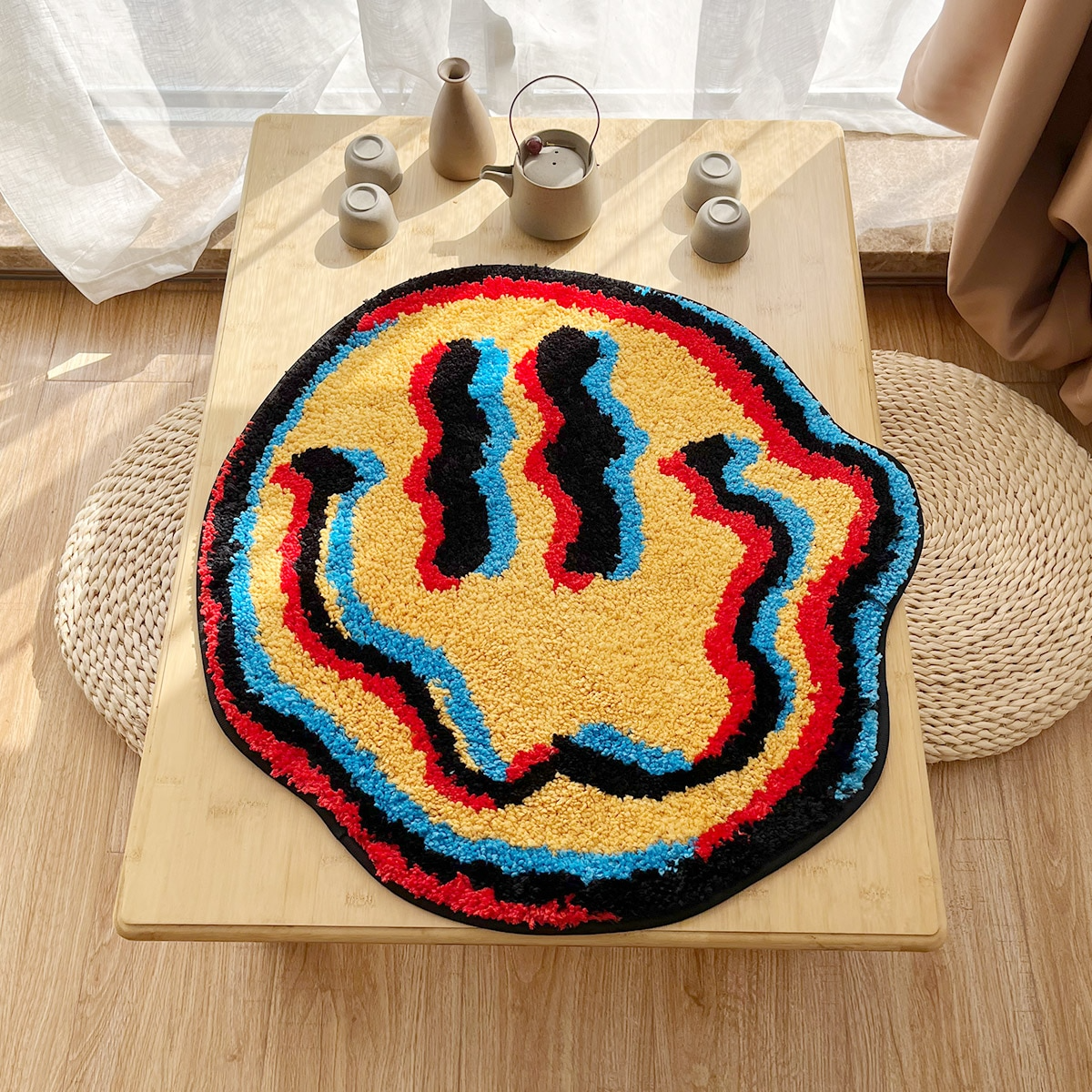 Trippy Smiling Face Fluffy Tufted Carpet (Yellow) - My Store