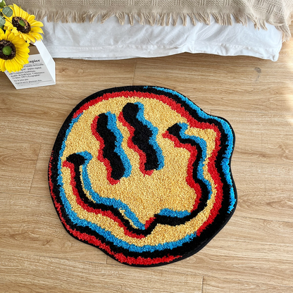 Trippy Smiling Face Fluffy Tufted Carpet (Yellow) - My Store