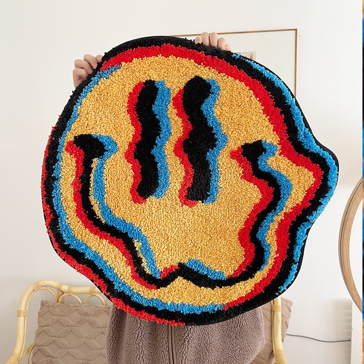Trippy Smiling Face Fluffy Tufted Carpet (Yellow) - My Store