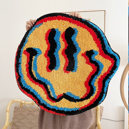 Trippy Smiling Face Fluffy Tufted Carpet (Yellow) - My Store