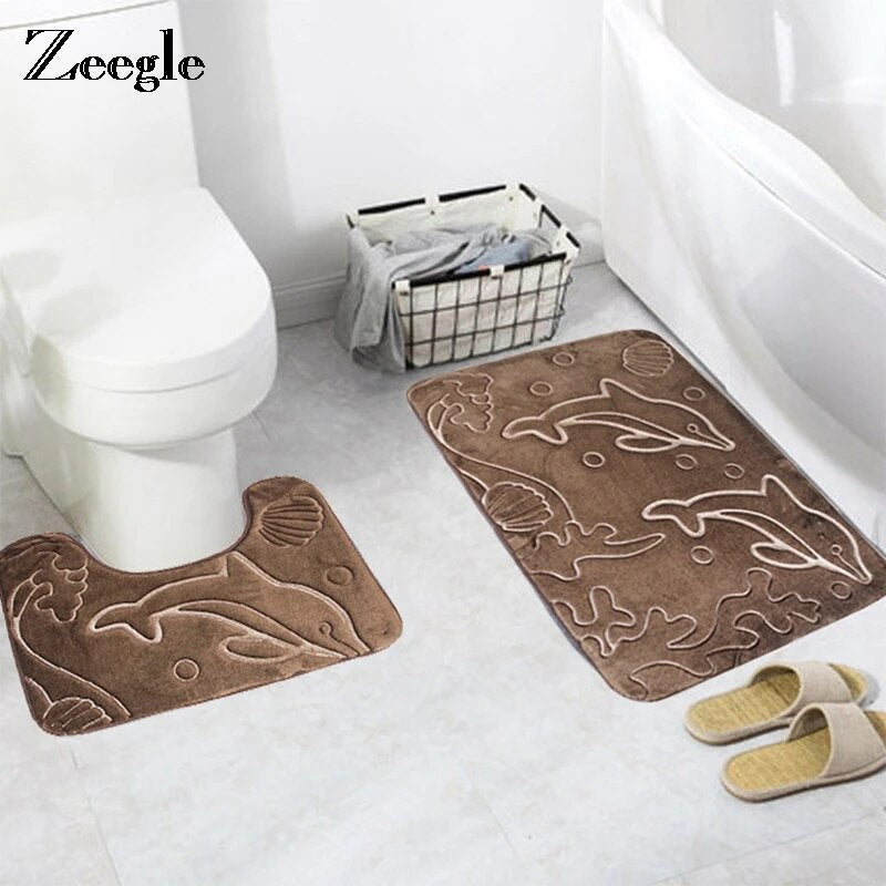 Dolphin Bathroom Mat (Blue and Brown) - My Store