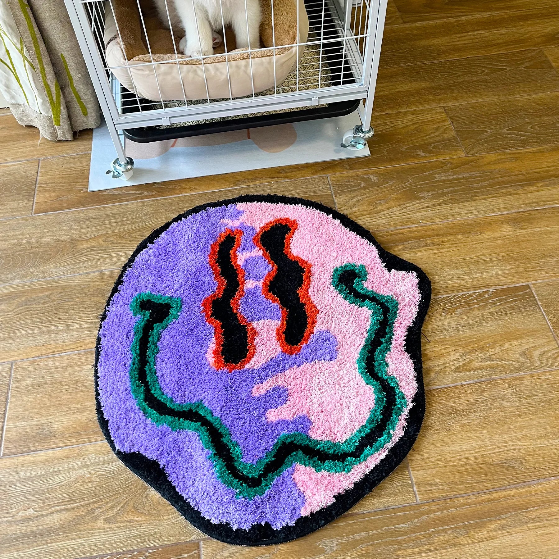 Trippy Smiling Face Fluffy Tufted Carpet (Pink/Purple) - My Store