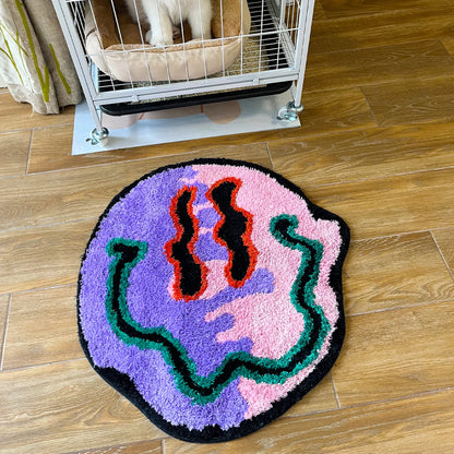 Trippy Smiling Face Fluffy Tufted Carpet (Pink/Purple) - My Store