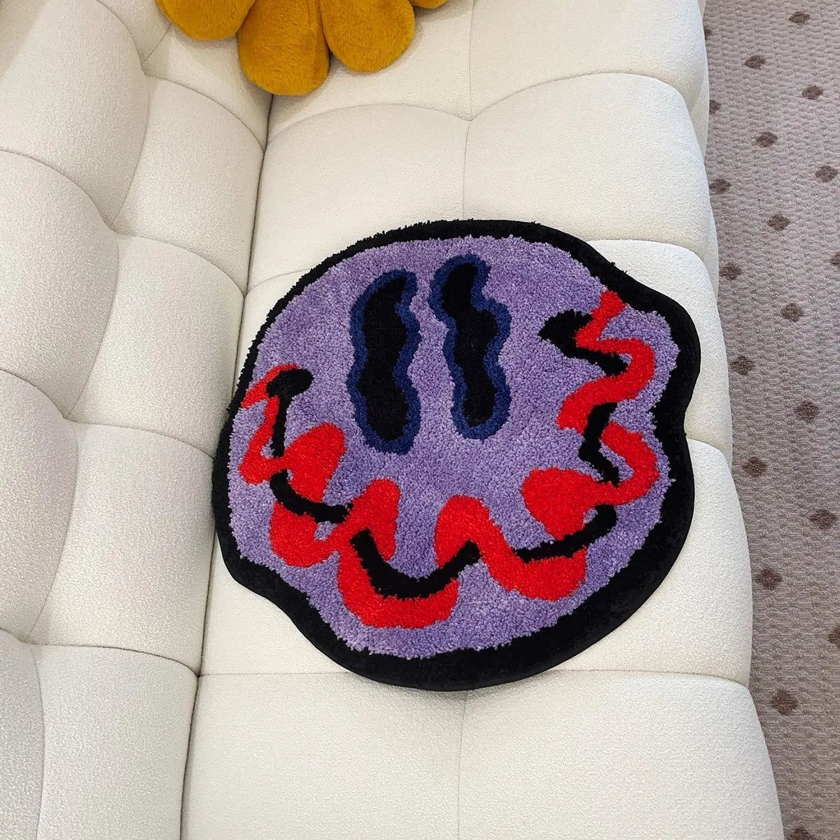 Trippy Smiling Face Fluffy Tufted Carpet (Purple) - My Store