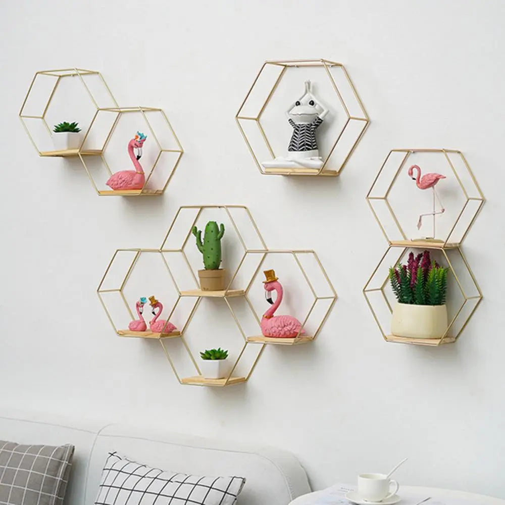 Golden Hexagon Wall Shelf - My Store