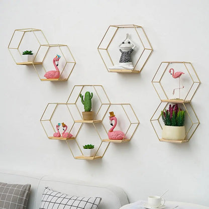 Golden Hexagon Wall Shelf - My Store