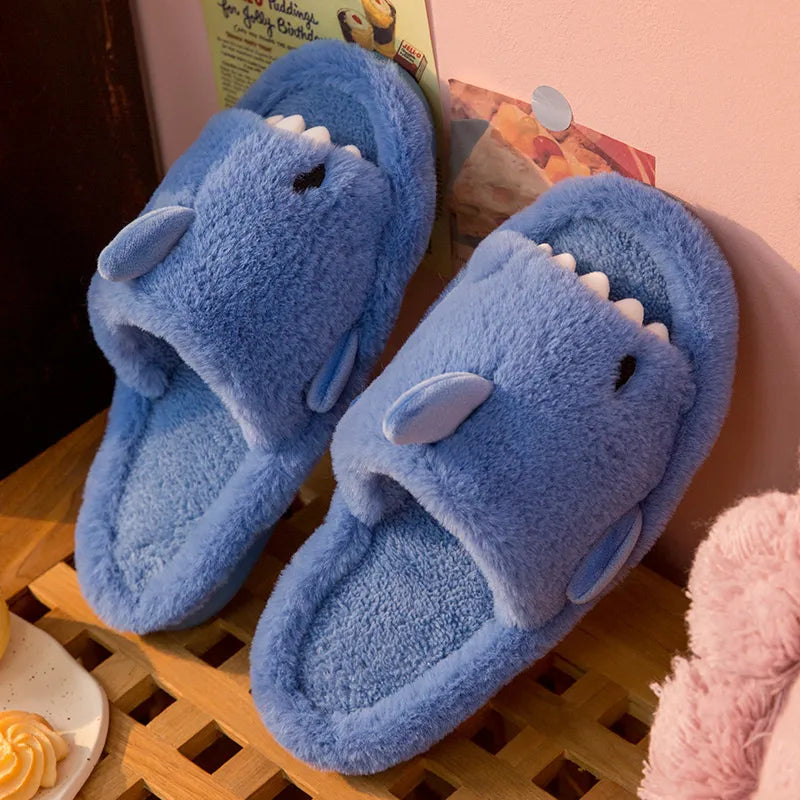 Blue Shark Attack Fuzzy Slippers - My Store