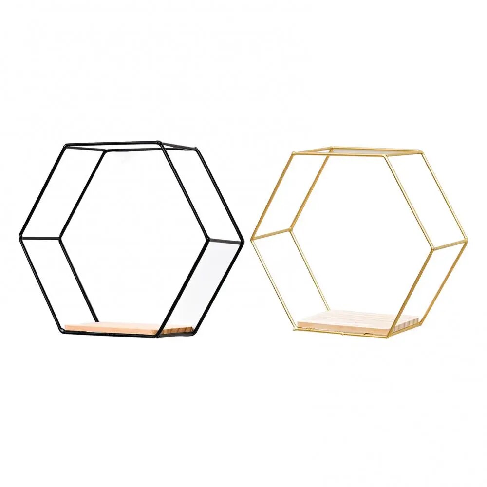 Golden Hexagon Wall Shelf - My Store