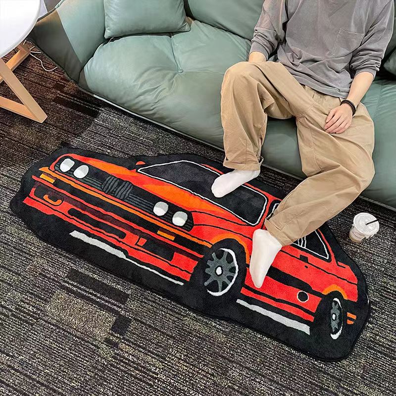 Racing Car Fluffy Tufted Carpet (Red) - My Store