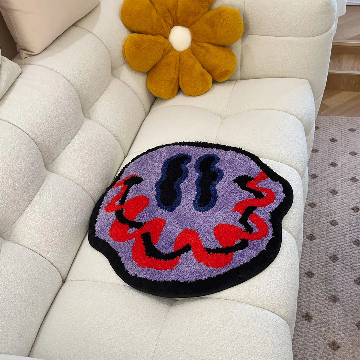 Trippy Smiling Face Fluffy Tufted Carpet (Purple) - My Store