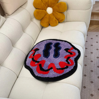 Trippy Smiling Face Fluffy Tufted Carpet (Purple) - My Store