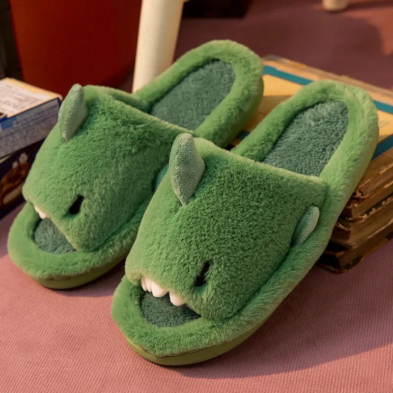 Green Shark Attack Fuzzy Slippers - My Store