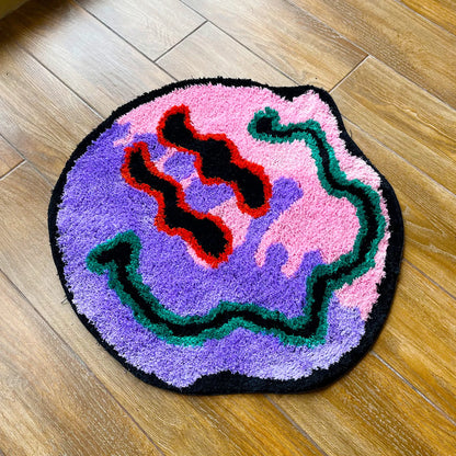 Trippy Smiling Face Fluffy Tufted Carpet (Pink/Purple) - My Store