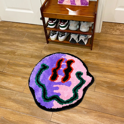 Trippy Smiling Face Fluffy Tufted Carpet (Pink/Purple) - My Store
