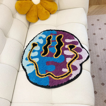 Trippy Smiling Face Fluffy Tufted Carpet (Blue/Purple) - My Store