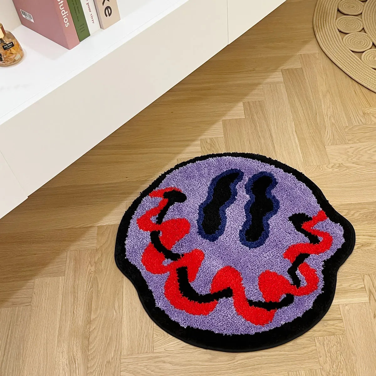 Trippy Smiling Face Fluffy Tufted Carpet (Purple) - My Store