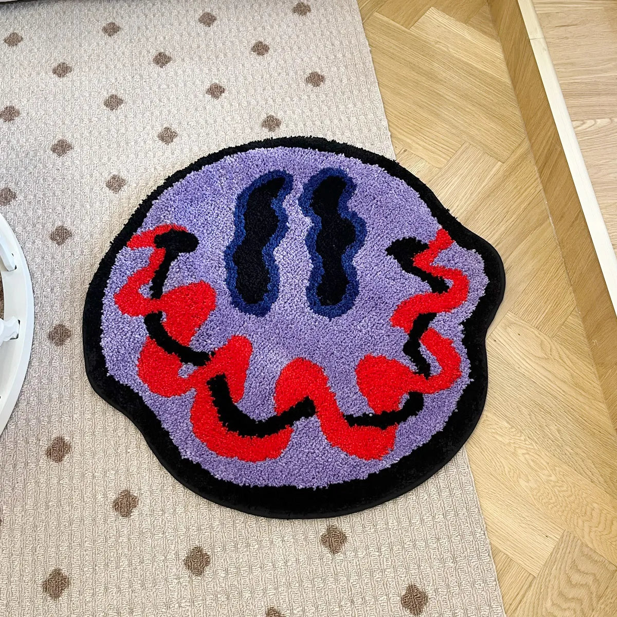 Trippy Smiling Face Fluffy Tufted Carpet (Purple) - My Store