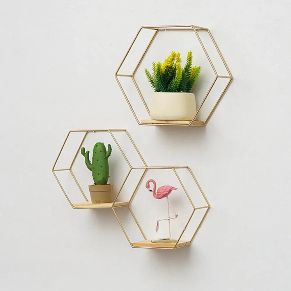 Golden Hexagon Wall Shelf - My Store