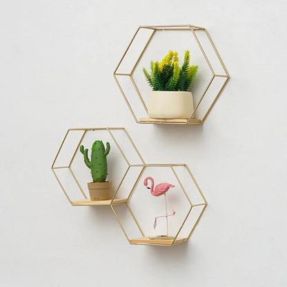 Golden Hexagon Wall Shelf - My Store