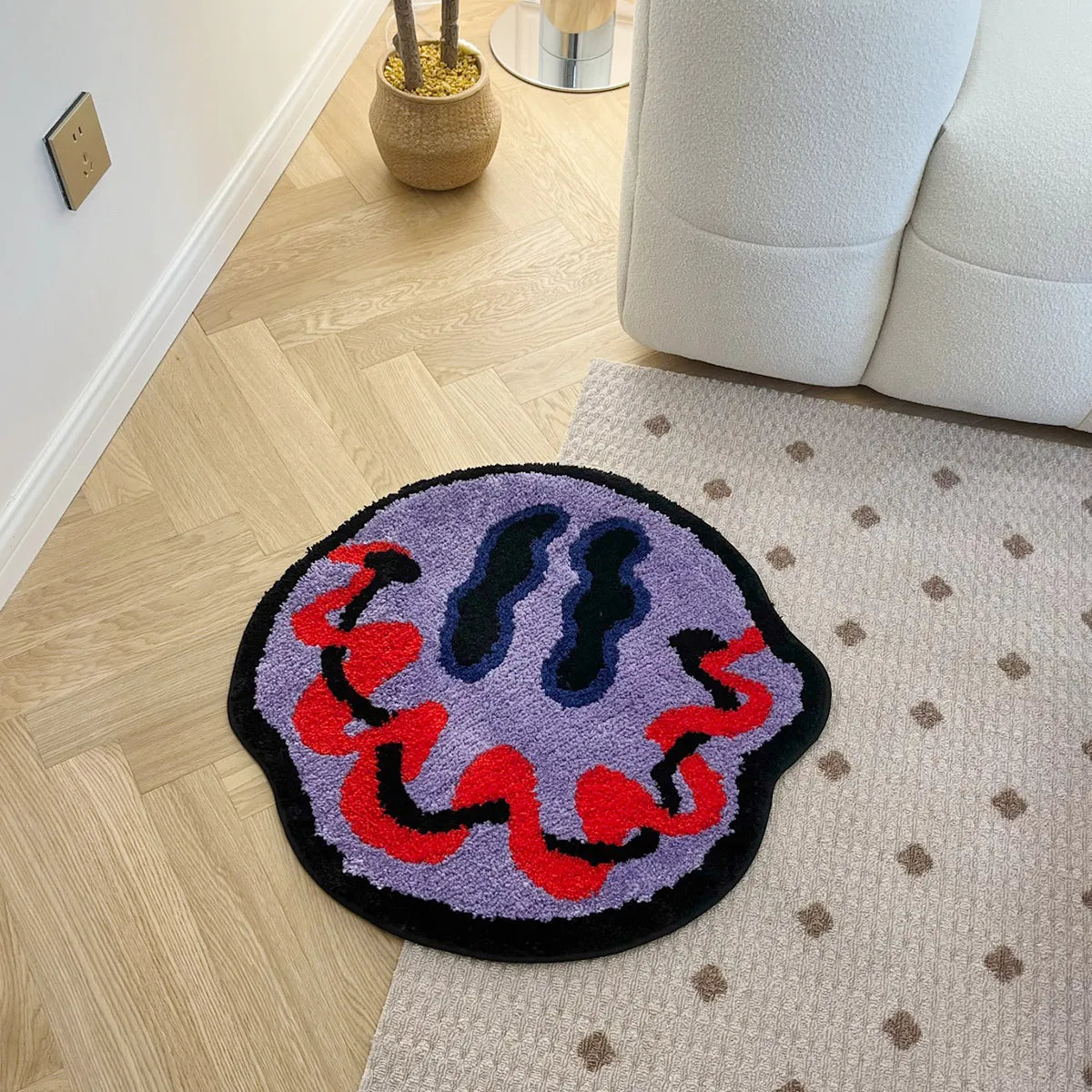 Trippy Smiling Face Fluffy Tufted Carpet (Purple) - My Store