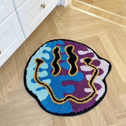 Trippy Smiling Face Fluffy Tufted Carpet (Blue/Purple) - My Store