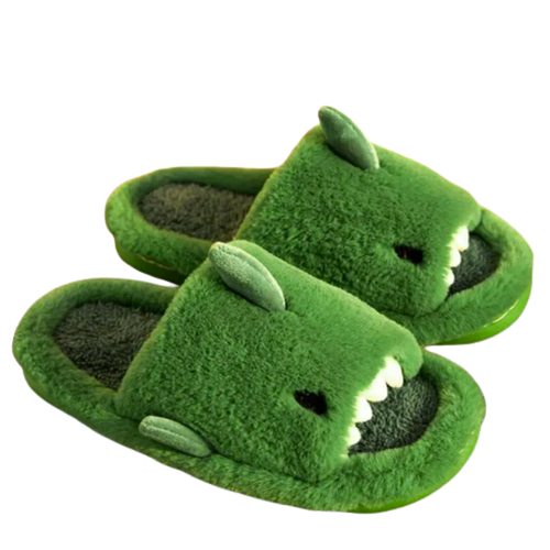 Green Shark Attack Fuzzy Slippers - My Store