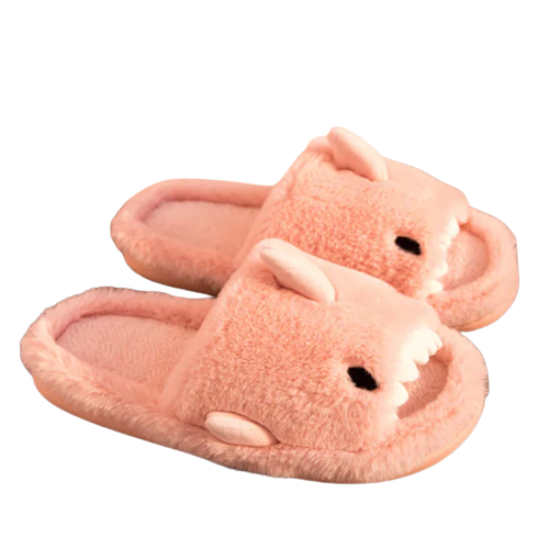 Pink Shark Attack Fuzzy Slippers - My Store