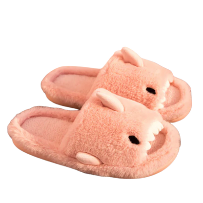 Pink Shark Attack Fuzzy Slippers - My Store