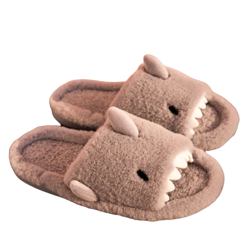 Grey Shark Attack Fuzzy Slippers - My Store