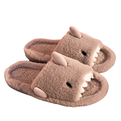 Grey Shark Attack Fuzzy Slippers - My Store